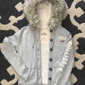 Hollister Faux Fur Button Up Hoodie